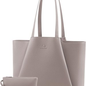 LOVEVOOK Laptop Tote Bag for Women 15.6 Inch Work Bag Leather Laptop Bag with Clutch, Large Capacity Office Purse Computer Briefcase Shoulder Bag for Casual Business Travel, Apricot&brown