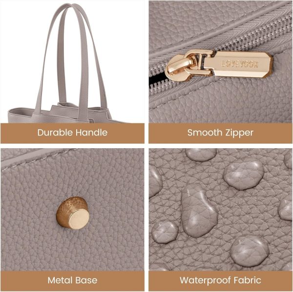 LOVEVOOK Laptop Tote Bag for Women 15.6 Inch Work Bag Leather Laptop Bag with Clutch, Large Capacity Office Purse Computer Briefcase Shoulder Bag for Casual Business Travel, Apricot&brown - Image 5
