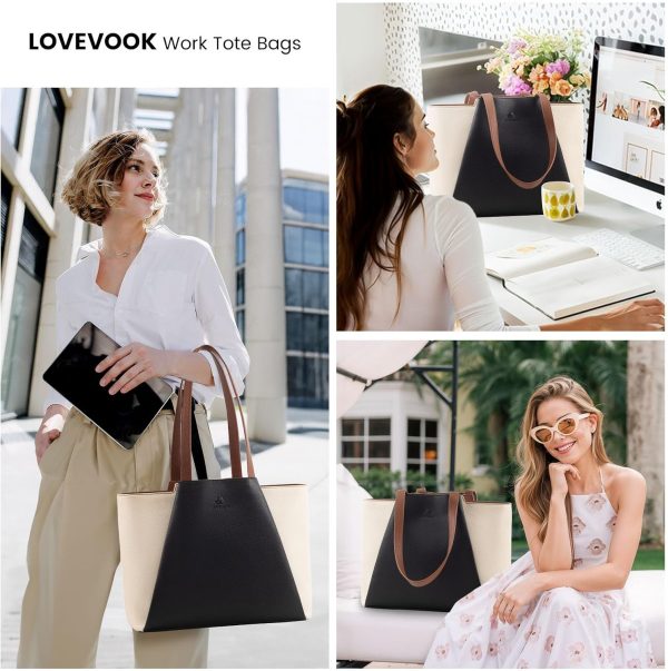 LOVEVOOK Laptop Tote Bag for Women 15.6 Inch Work Bag Leather Laptop Bag with Clutch, Large Capacity Office Purse Computer Briefcase Shoulder Bag for Casual Business Travel, Apricot&brown - Image 10