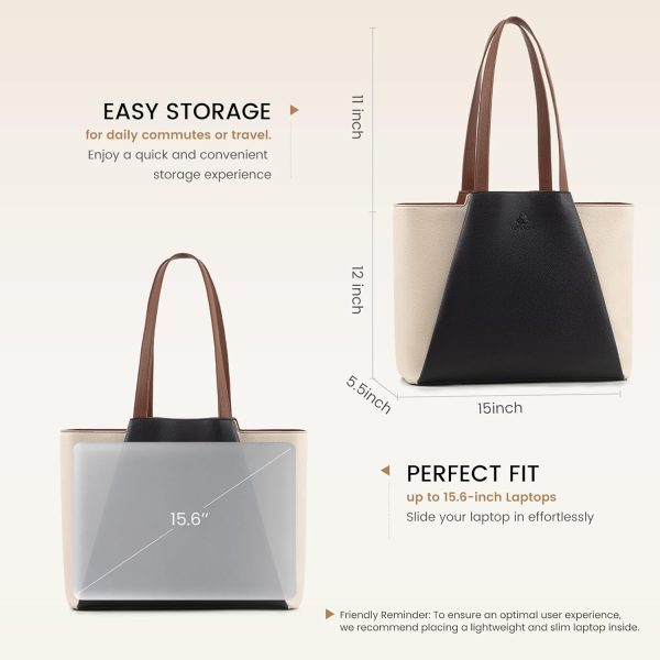 LOVEVOOK Laptop Tote Bag for Women 15.6 Inch Work Bag Leather Laptop Bag with Clutch, Large Capacity Office Purse Computer Briefcase Shoulder Bag for Casual Business Travel, Apricot&brown - Image 12