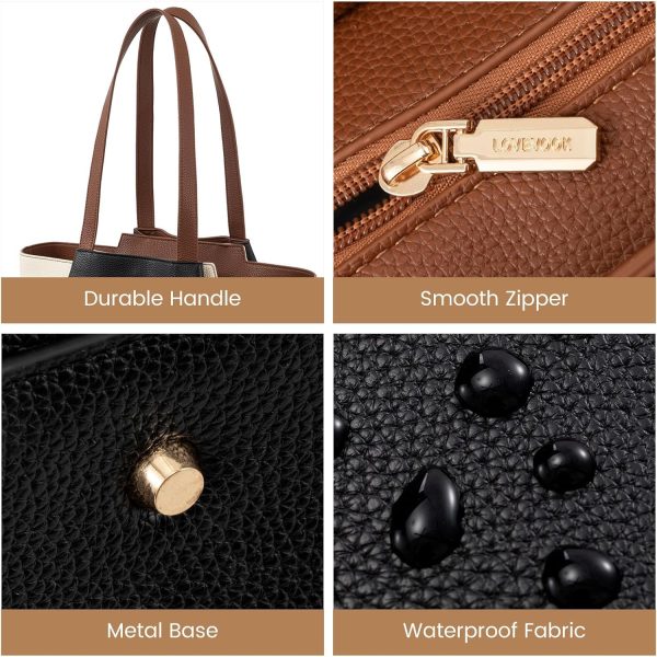 LOVEVOOK Laptop Tote Bag for Women 15.6 Inch Work Bag Leather Laptop Bag with Clutch, Large Capacity Office Purse Computer Briefcase Shoulder Bag for Casual Business Travel, Apricot&brown - Image 13