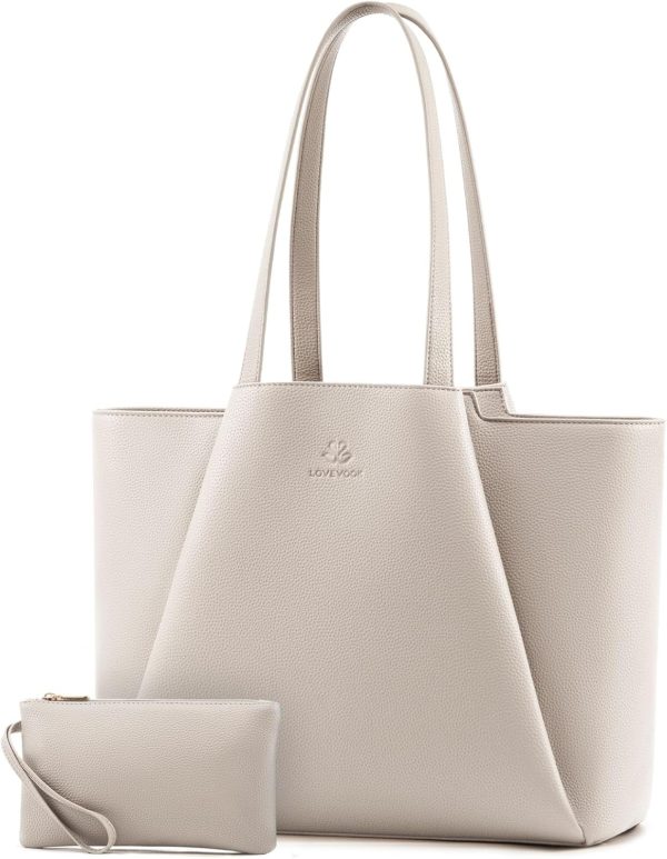 LOVEVOOK Laptop Tote Bag for Women 15.6 Inch Work Bag Leather Laptop Bag with Clutch, Large Capacity Office Purse Computer Briefcase Shoulder Bag for Casual Business Travel, Apricot&brown - Image 25