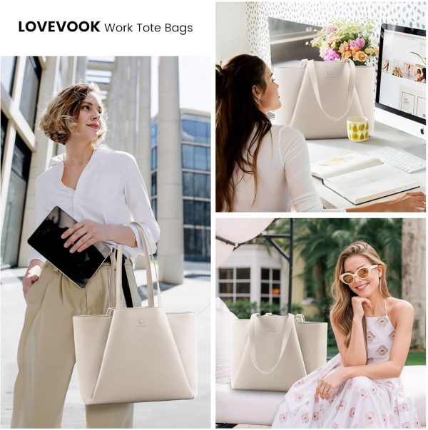 LOVEVOOK Laptop Tote Bag for Women 15.6 Inch Work Bag Leather Laptop Bag with Clutch, Large Capacity Office Purse Computer Briefcase Shoulder Bag for Casual Business Travel, Apricot&brown - Image 26