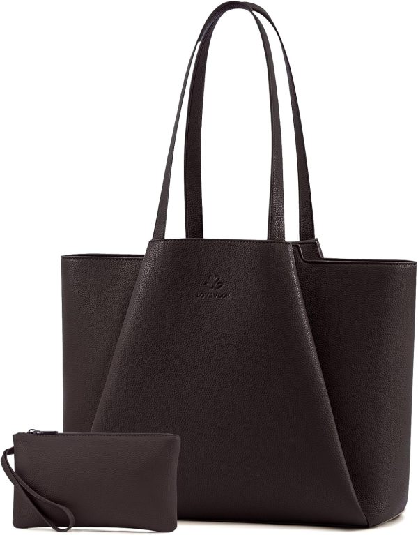 LOVEVOOK Laptop Tote Bag for Women 15.6 Inch Work Bag Leather Laptop Bag with Clutch, Large Capacity Office Purse Computer Briefcase Shoulder Bag for Casual Business Travel, Apricot&brown - Image 33