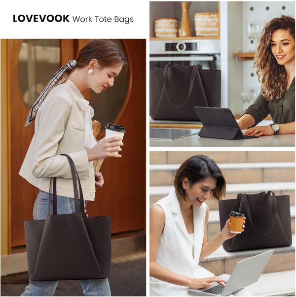 LOVEVOOK Laptop Tote Bag for Women 15.6 Inch Work Bag Leather Laptop Bag with Clutch, Large Capacity Office Purse Computer Briefcase Shoulder Bag for Casual Business Travel, Apricot&brown - Image 34