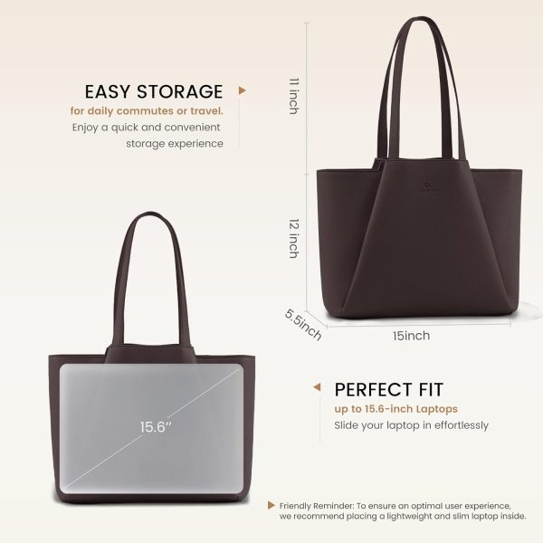LOVEVOOK Laptop Tote Bag for Women 15.6 Inch Work Bag Leather Laptop Bag with Clutch, Large Capacity Office Purse Computer Briefcase Shoulder Bag for Casual Business Travel, Apricot&brown - Image 36