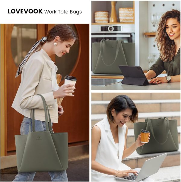 LOVEVOOK Laptop Tote Bag for Women 15.6 Inch Work Bag Leather Laptop Bag with Clutch, Large Capacity Office Purse Computer Briefcase Shoulder Bag for Casual Business Travel, Apricot&brown - Image 42