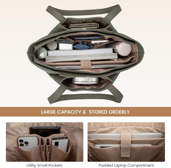 LOVEVOOK Laptop Tote Bag for Women 15.6 Inch Work Bag Leather Laptop Bag with Clutch, Large Capacity Office Purse Computer Briefcase Shoulder Bag for Casual Business Travel, Apricot&brown - Image 43