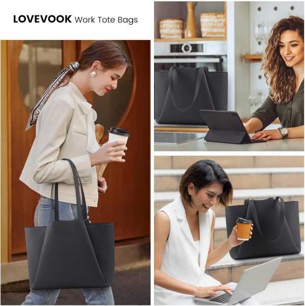 LOVEVOOK Laptop Tote Bag for Women 15.6 Inch Work Bag Leather Laptop Bag with Clutch, Large Capacity Office Purse Computer Briefcase Shoulder Bag for Casual Business Travel, Apricot&brown - Image 50