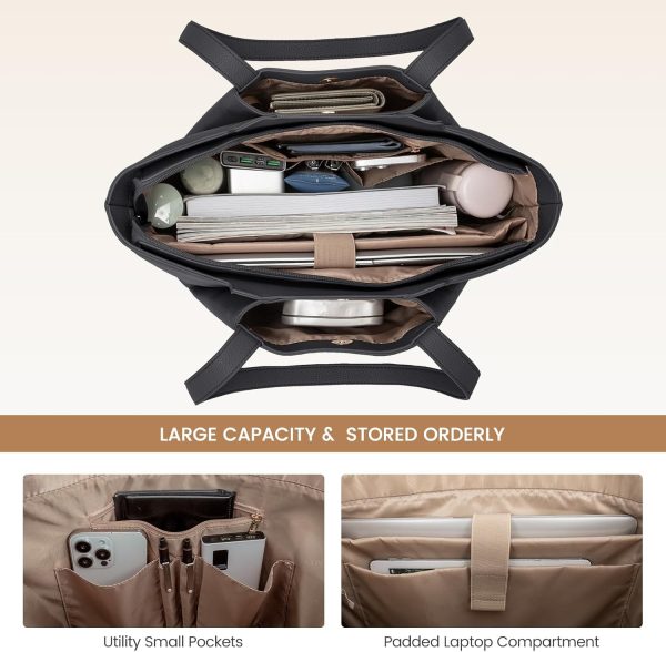 LOVEVOOK Laptop Tote Bag for Women 15.6 Inch Work Bag Leather Laptop Bag with Clutch, Large Capacity Office Purse Computer Briefcase Shoulder Bag for Casual Business Travel, Apricot&brown - Image 51