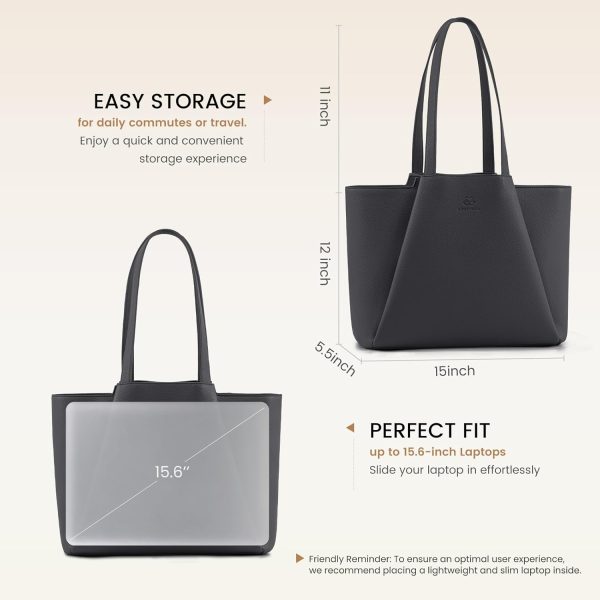 LOVEVOOK Laptop Tote Bag for Women 15.6 Inch Work Bag Leather Laptop Bag with Clutch, Large Capacity Office Purse Computer Briefcase Shoulder Bag for Casual Business Travel, Apricot&brown - Image 52