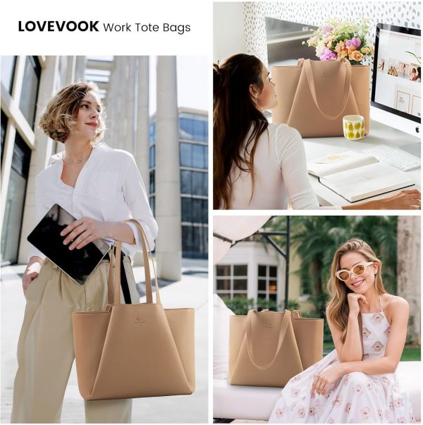 LOVEVOOK Laptop Tote Bag for Women 15.6 Inch Work Bag Leather Laptop Bag with Clutch, Large Capacity Office Purse Computer Briefcase Shoulder Bag for Casual Business Travel, Apricot&brown - Image 58
