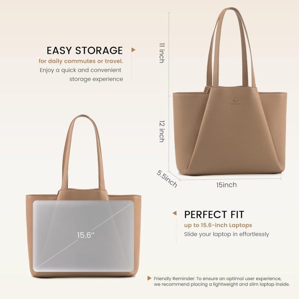 LOVEVOOK Laptop Tote Bag for Women 15.6 Inch Work Bag Leather Laptop Bag with Clutch, Large Capacity Office Purse Computer Briefcase Shoulder Bag for Casual Business Travel, Apricot&brown - Image 60