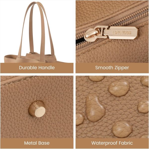 LOVEVOOK Laptop Tote Bag for Women 15.6 Inch Work Bag Leather Laptop Bag with Clutch, Large Capacity Office Purse Computer Briefcase Shoulder Bag for Casual Business Travel, Apricot&brown - Image 61