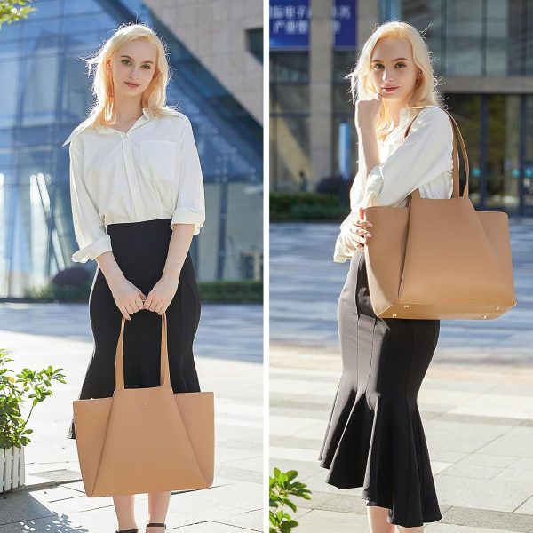 LOVEVOOK Laptop Tote Bag for Women 15.6 Inch Work Bag Leather Laptop Bag with Clutch, Large Capacity Office Purse Computer Briefcase Shoulder Bag for Casual Business Travel, Apricot&brown - Image 62