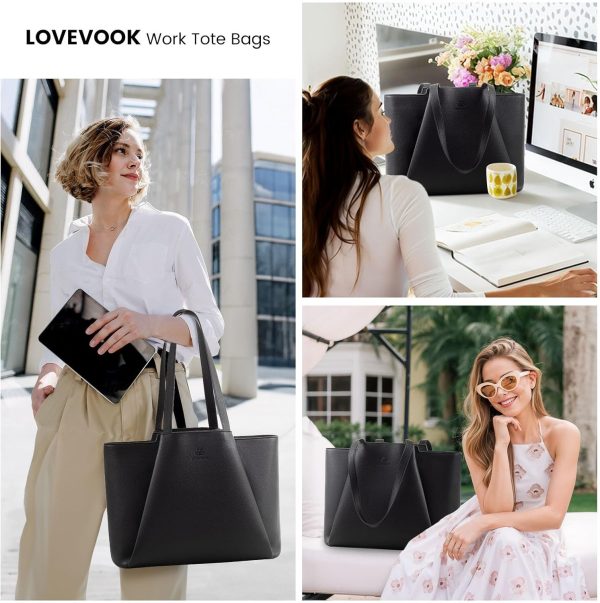 LOVEVOOK Laptop Tote Bag for Women 15.6 Inch Work Bag Leather Laptop Bag with Clutch, Large Capacity Office Purse Computer Briefcase Shoulder Bag for Casual Business Travel, Apricot&brown - Image 66