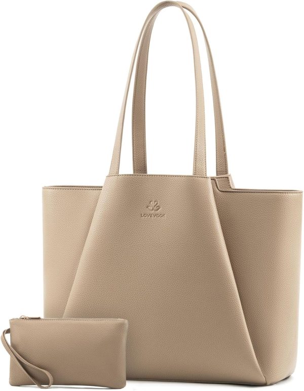 LOVEVOOK Laptop Tote Bag for Women 15.6 Inch Work Bag Leather Laptop Bag with Clutch, Large Capacity Office Purse Computer Briefcase Shoulder Bag for Casual Business Travel, Apricot&brown - Image 72