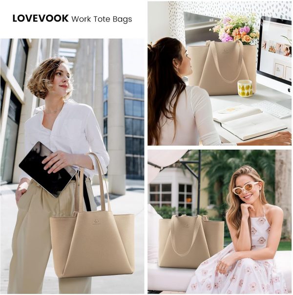 LOVEVOOK Laptop Tote Bag for Women 15.6 Inch Work Bag Leather Laptop Bag with Clutch, Large Capacity Office Purse Computer Briefcase Shoulder Bag for Casual Business Travel, Apricot&brown - Image 73
