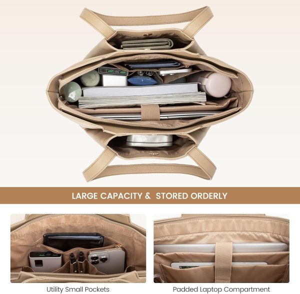 LOVEVOOK Laptop Tote Bag for Women 15.6 Inch Work Bag Leather Laptop Bag with Clutch, Large Capacity Office Purse Computer Briefcase Shoulder Bag for Casual Business Travel, Apricot&brown - Image 74