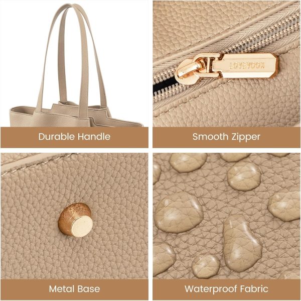 LOVEVOOK Laptop Tote Bag for Women 15.6 Inch Work Bag Leather Laptop Bag with Clutch, Large Capacity Office Purse Computer Briefcase Shoulder Bag for Casual Business Travel, Apricot&brown - Image 76