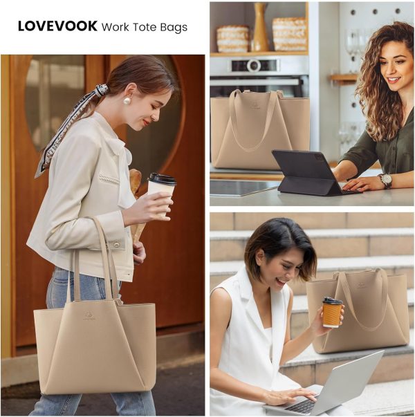 LOVEVOOK Laptop Tote Bag for Women 15.6 Inch Work Bag Leather Laptop Bag with Clutch, Large Capacity Office Purse Computer Briefcase Shoulder Bag for Casual Business Travel, Apricot&brown - Image 81