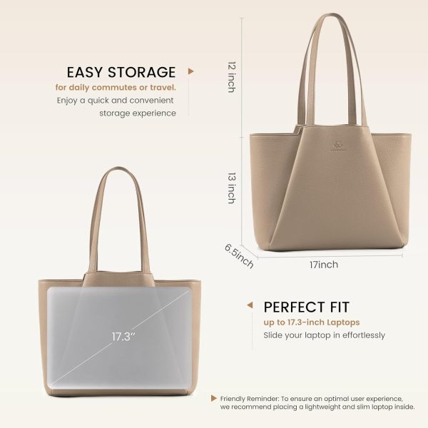 LOVEVOOK Laptop Tote Bag for Women 15.6 Inch Work Bag Leather Laptop Bag with Clutch, Large Capacity Office Purse Computer Briefcase Shoulder Bag for Casual Business Travel, Apricot&brown - Image 83