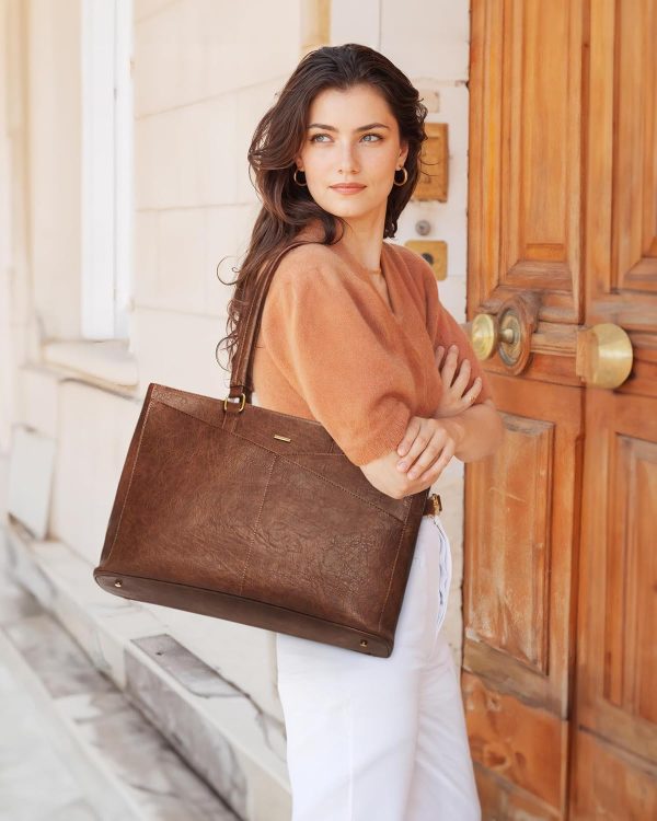 LOVEVOOK Laptop Bag for Women,15.6 Inch Laptop Tote Bag for Women,Vintage Leather Work Tote Bags Computer Teacher Bag,Waterproof Business Bag Office Briefcase, Black and White and Brown - Image 10
