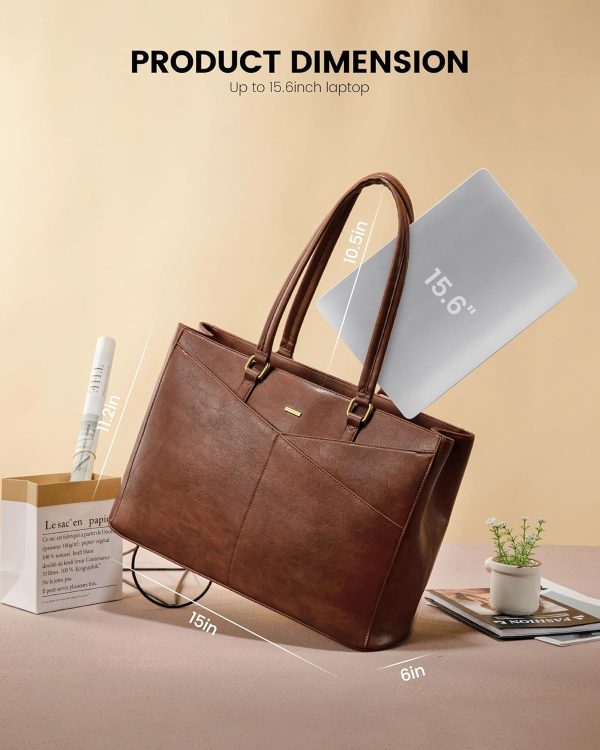 LOVEVOOK Laptop Bag for Women,15.6 Inch Laptop Tote Bag for Women,Vintage Leather Work Tote Bags Computer Teacher Bag,Waterproof Business Bag Office Briefcase, Black and White and Brown - Image 13
