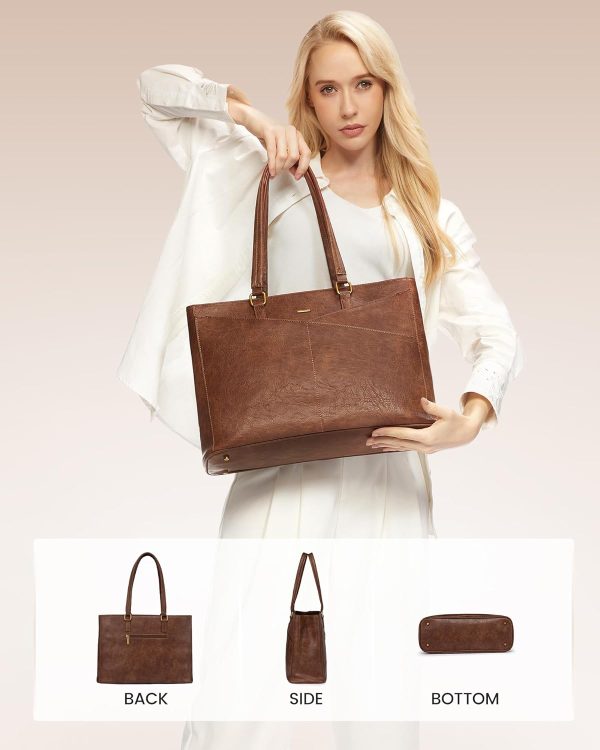 LOVEVOOK Laptop Bag for Women,15.6 Inch Laptop Tote Bag for Women,Vintage Leather Work Tote Bags Computer Teacher Bag,Waterproof Business Bag Office Briefcase, Black and White and Brown - Image 14