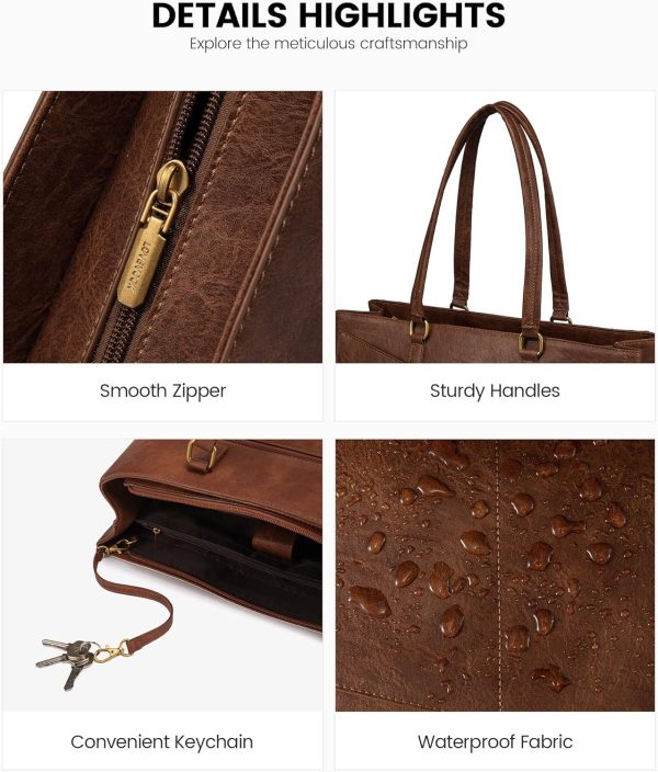 LOVEVOOK Laptop Bag for Women,15.6 Inch Laptop Tote Bag for Women,Vintage Leather Work Tote Bags Computer Teacher Bag,Waterproof Business Bag Office Briefcase, Black and White and Brown - Image 16