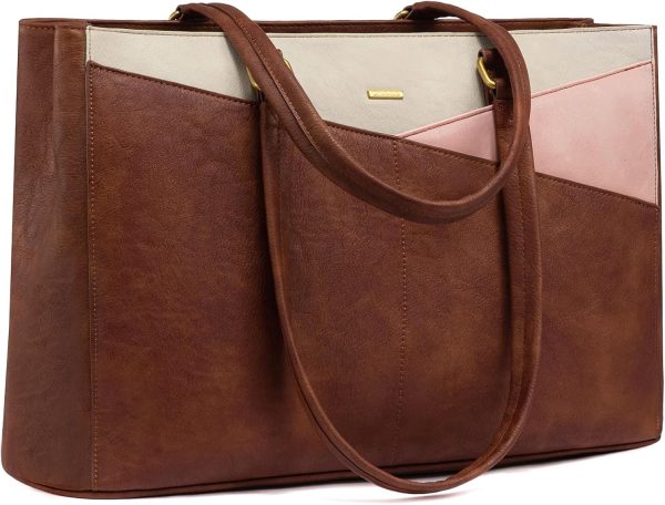 LOVEVOOK Laptop Bag for Women,15.6 Inch Laptop Tote Bag for Women,Vintage Leather Work Tote Bags Computer Teacher Bag,Waterproof Business Bag Office Briefcase, Black and White and Brown - Image 17