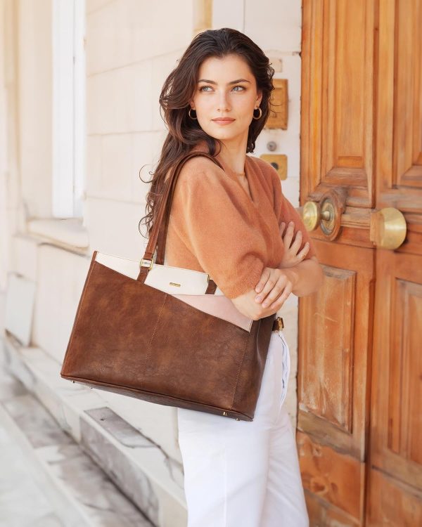 LOVEVOOK Laptop Bag for Women,15.6 Inch Laptop Tote Bag for Women,Vintage Leather Work Tote Bags Computer Teacher Bag,Waterproof Business Bag Office Briefcase, Black and White and Brown - Image 18