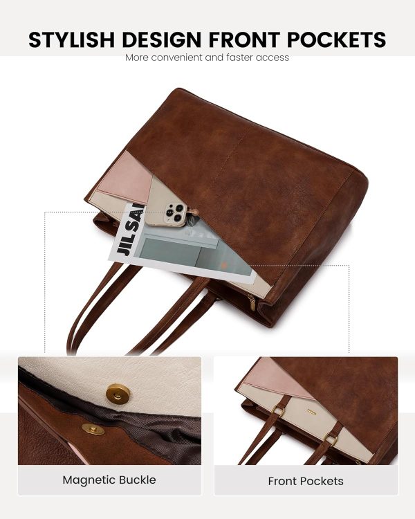 LOVEVOOK Laptop Bag for Women,15.6 Inch Laptop Tote Bag for Women,Vintage Leather Work Tote Bags Computer Teacher Bag,Waterproof Business Bag Office Briefcase, Black and White and Brown - Image 20
