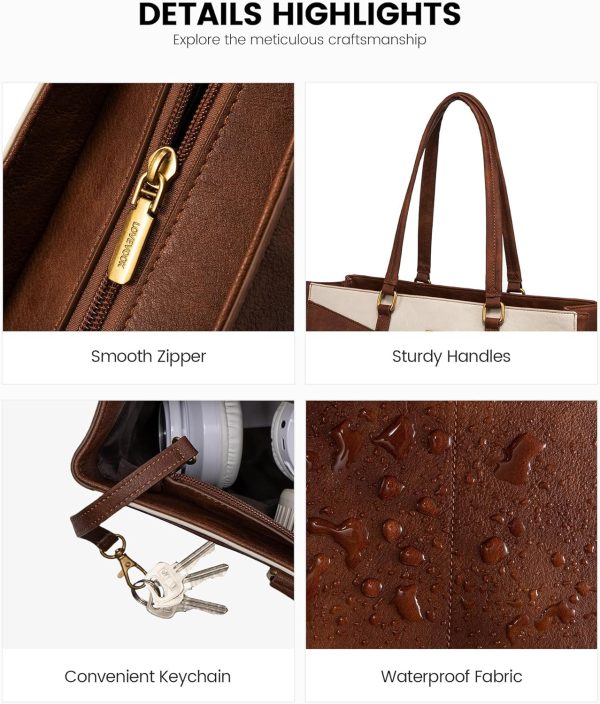 LOVEVOOK Laptop Bag for Women,15.6 Inch Laptop Tote Bag for Women,Vintage Leather Work Tote Bags Computer Teacher Bag,Waterproof Business Bag Office Briefcase, Black and White and Brown - Image 24