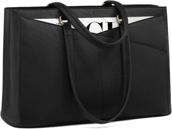 LOVEVOOK Laptop Bag for Women,15.6 Inch Laptop Tote Bag for Women,Vintage Leather Work Tote Bags Computer Teacher Bag,Waterproof Business Bag Office Briefcase, Black and White and Brown - Image 25