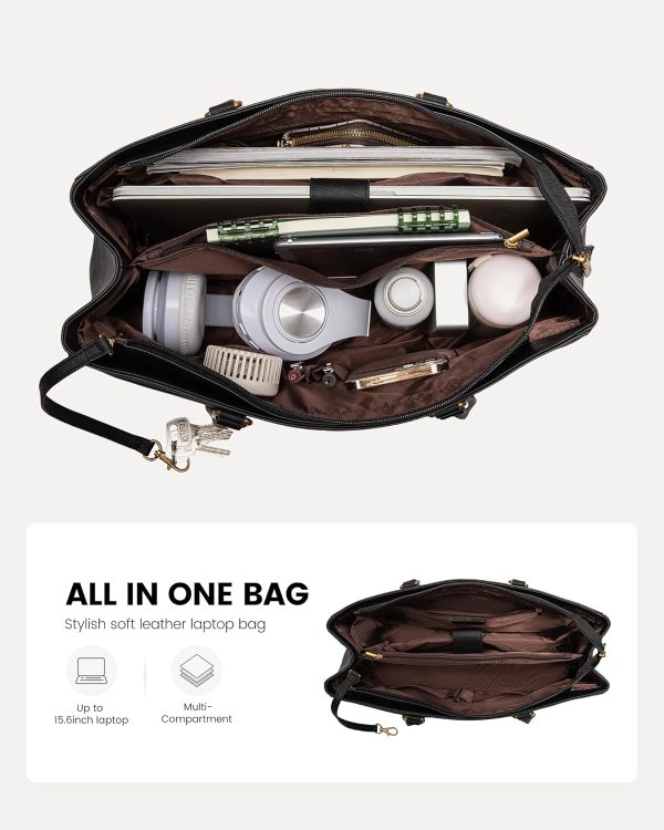 LOVEVOOK Laptop Bag for Women,15.6 Inch Laptop Tote Bag for Women,Vintage Leather Work Tote Bags Computer Teacher Bag,Waterproof Business Bag Office Briefcase, Black and White and Brown - Image 27