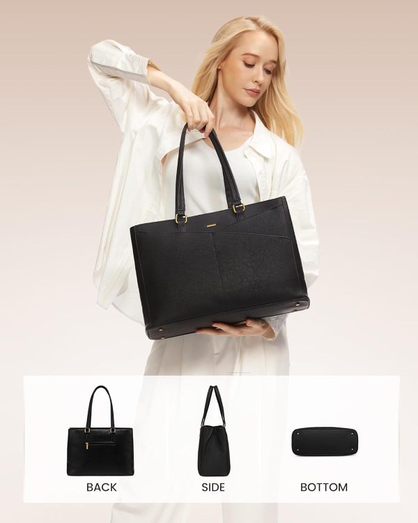 LOVEVOOK Laptop Bag for Women,15.6 Inch Laptop Tote Bag for Women,Vintage Leather Work Tote Bags Computer Teacher Bag,Waterproof Business Bag Office Briefcase, Black and White and Brown - Image 30