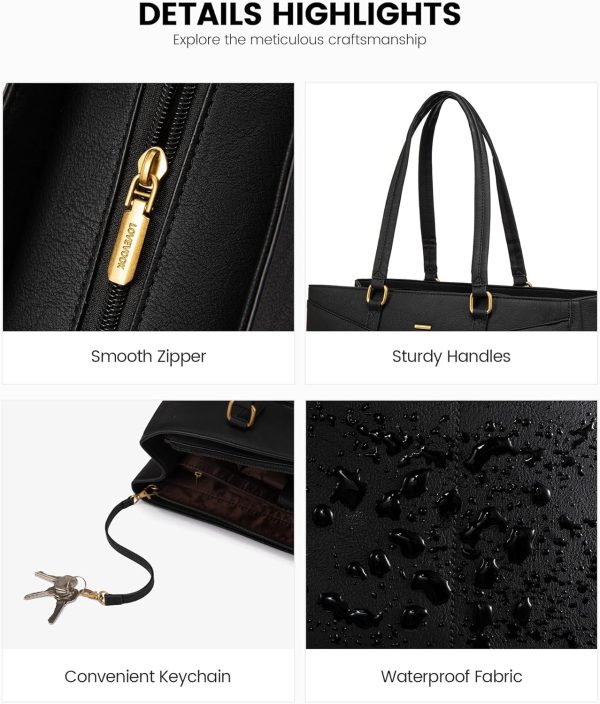 LOVEVOOK Laptop Bag for Women,15.6 Inch Laptop Tote Bag for Women,Vintage Leather Work Tote Bags Computer Teacher Bag,Waterproof Business Bag Office Briefcase, Black and White and Brown - Image 32
