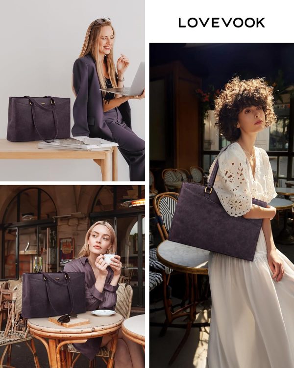 LOVEVOOK Laptop Bag for Women,15.6 Inch Laptop Tote Bag for Women,Vintage Leather Work Tote Bags Computer Teacher Bag,Waterproof Business Bag Office Briefcase, Black and White and Brown - Image 61