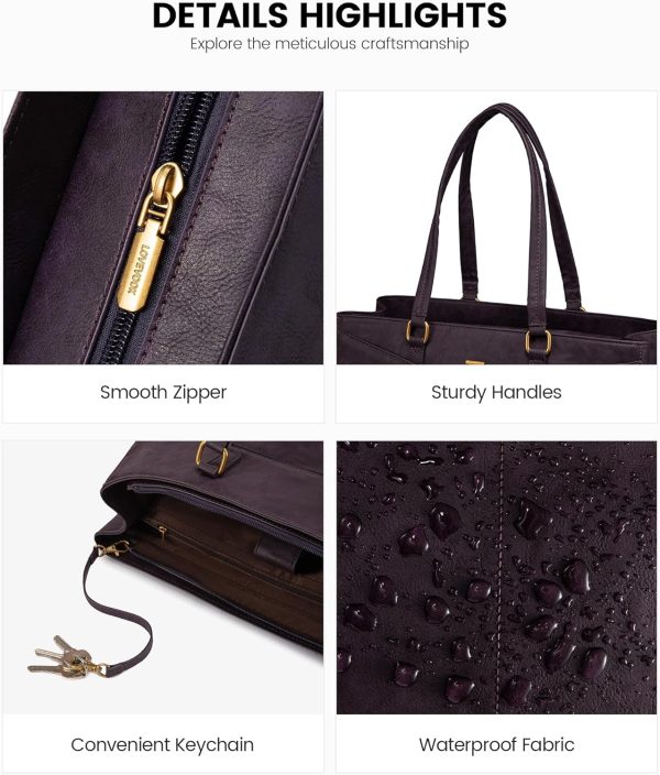 LOVEVOOK Laptop Bag for Women,15.6 Inch Laptop Tote Bag for Women,Vintage Leather Work Tote Bags Computer Teacher Bag,Waterproof Business Bag Office Briefcase, Black and White and Brown - Image 62