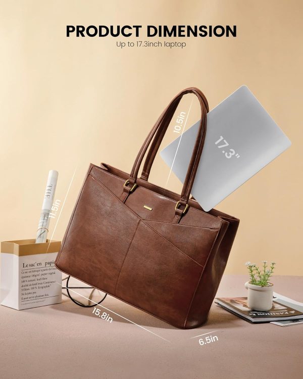 LOVEVOOK Laptop Bag for Women,15.6 Inch Laptop Tote Bag for Women,Vintage Leather Work Tote Bags Computer Teacher Bag,Waterproof Business Bag Office Briefcase, Black and White and Brown - Image 65