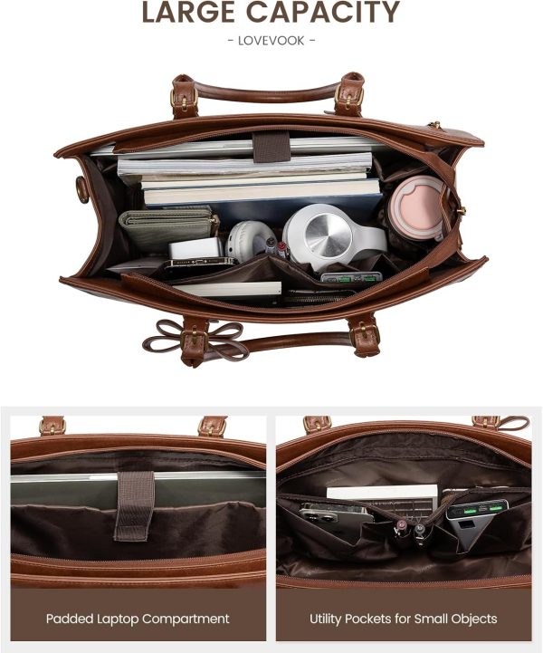 LOVEVOOK Laptop Lunch Tote Bag for Women for Work with Insulated Lunch Compartment 15.6 Inch Large Capacity Computer Handbag - Image 4