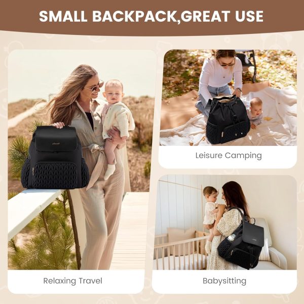 LOVEVOOK Diaper Bag Backpack, Small Cute Baby Bag, Stylish Water-Resistant Travel Bag for Mom, Baby Backpack with Changing Pad, Stroller Straps - Black - Image 4