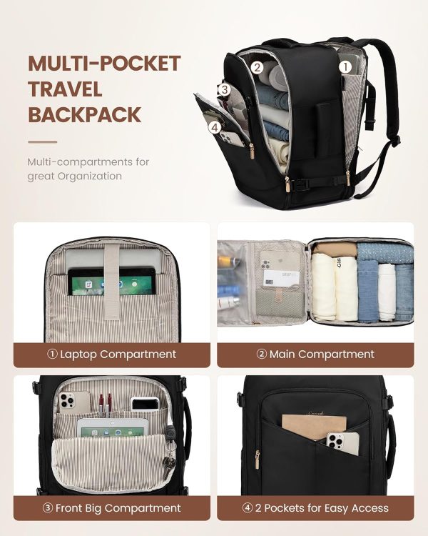 LOVEVOOK Travel Backpack for Women&Men,TSA Personal Item Travel Bag Fit 17inch Laptop,Carry on Backpack for Airplanes with 3 Packing Cubes,40L Waterproof Travel Essentials Airline Approved Luggage - Image 5
