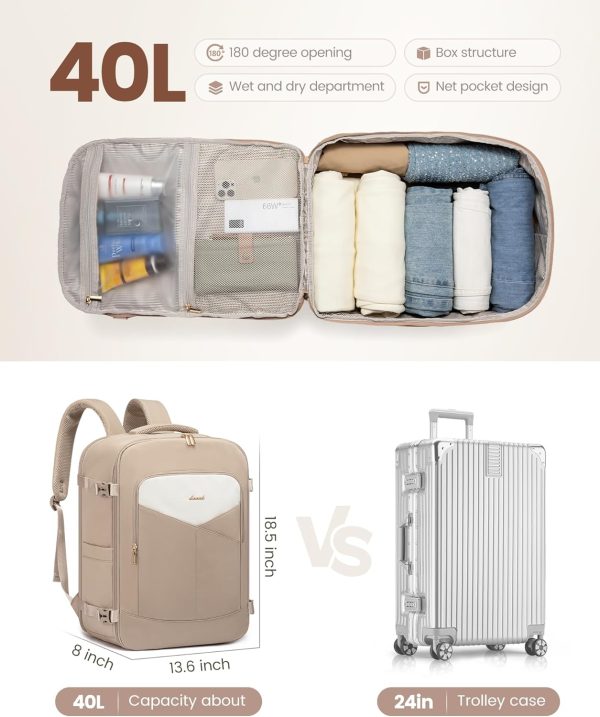 LOVEVOOK Travel Backpack for Women&Men,TSA Personal Item Travel Bag Fit 17inch Laptop,Carry on Backpack for Airplanes with 3 Packing Cubes,40L Waterproof Travel Essentials Airline Approved Luggage - Image 36