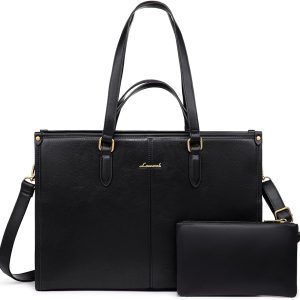 LOVEVOOK 15.6 Inch Laptop Bag for Women With Clutch - Vintage Leather Tote, Computer Purse, Briefcase Shoulder Handbag for Business Office Teacher