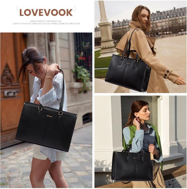 LOVEVOOK 15.6 Inch Laptop Bag for Women With Clutch - Vintage Leather Tote, Computer Purse, Briefcase Shoulder Handbag for Business Office Teacher - Image 2