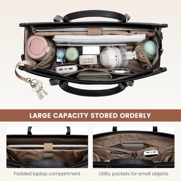 LOVEVOOK 15.6 Inch Laptop Bag for Women With Clutch - Vintage Leather Tote, Computer Purse, Briefcase Shoulder Handbag for Business Office Teacher - Image 4
