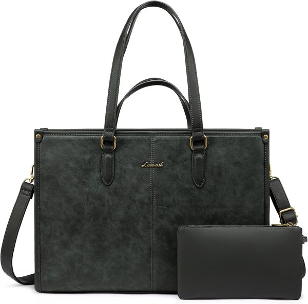LOVEVOOK 15.6 Inch Laptop Bag for Women With Clutch - Vintage Leather Tote, Computer Purse, Briefcase Shoulder Handbag for Business Office Teacher - Image 9