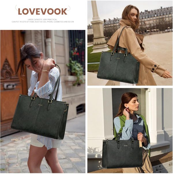 LOVEVOOK 15.6 Inch Laptop Bag for Women With Clutch - Vintage Leather Tote, Computer Purse, Briefcase Shoulder Handbag for Business Office Teacher - Image 10